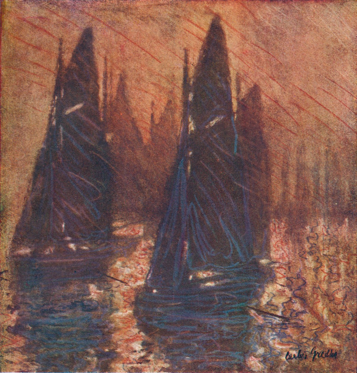 قوارب الصيد في الضباب ، c1913. بواسطة كارلوس جريث