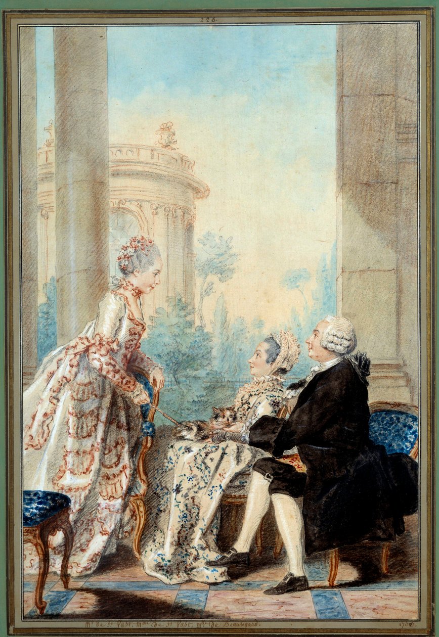 ألوان مائية Monsieur و Madame de Saint Vast و Mademoiselle de Beauregard من تصميم Louis Carrogis dit Carmontelle بواسطة كارمونتيل