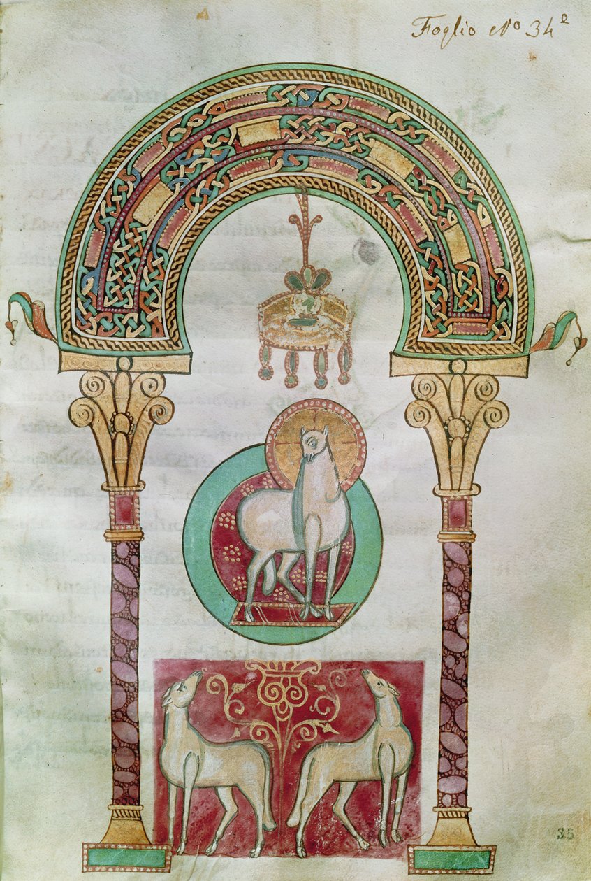 السيدة CCII fol.35r Agnus Dei ، توضيح حمل الله من Etymologiae بواسطة Isidore of Seville بواسطة مدرسة كارولينجيان