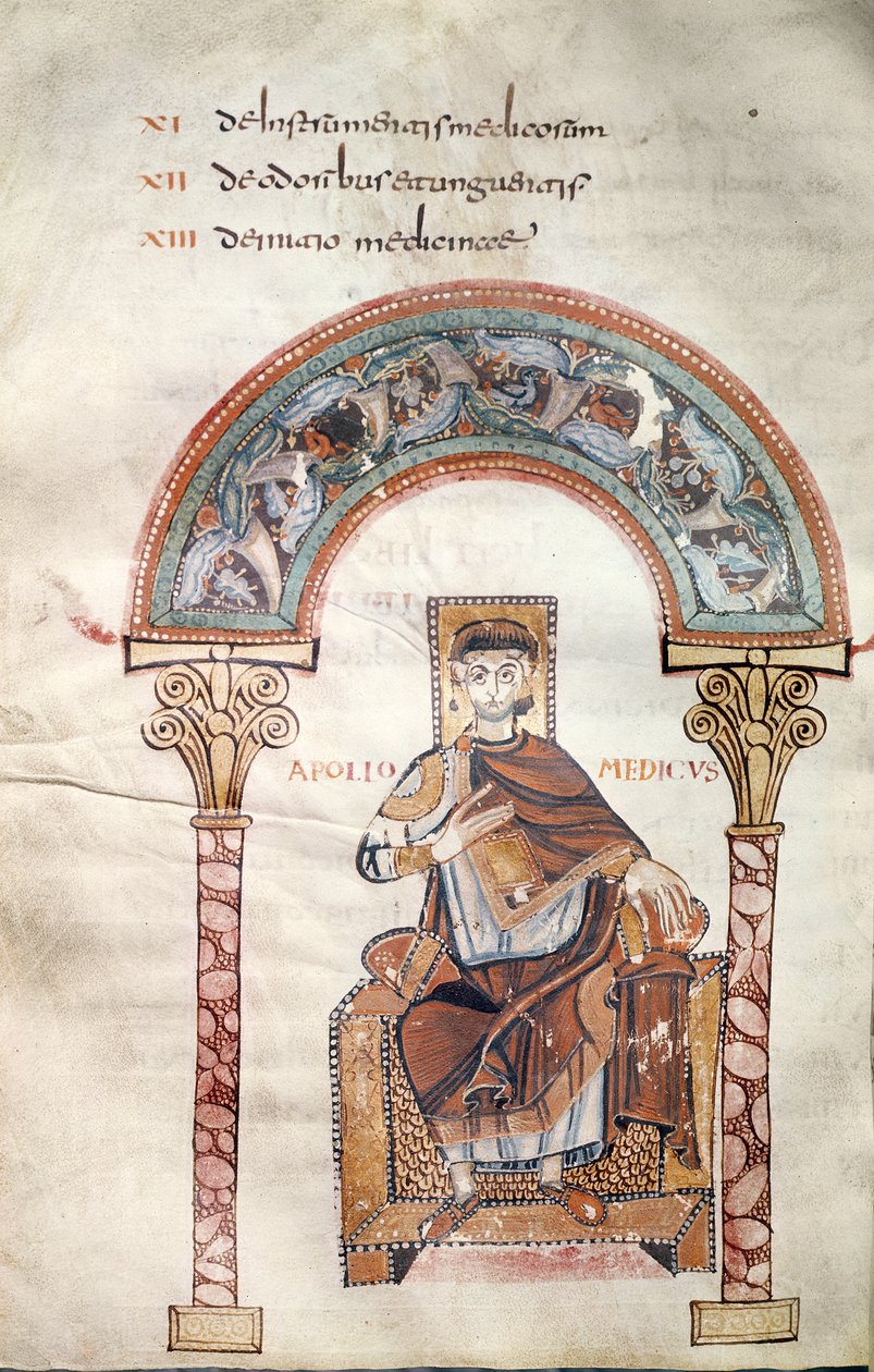 السيدة CCII fol.91v Apollo Medicus ، من Etymologiae بواسطة Isidore of Seville بواسطة مدرسة كارولينجيان