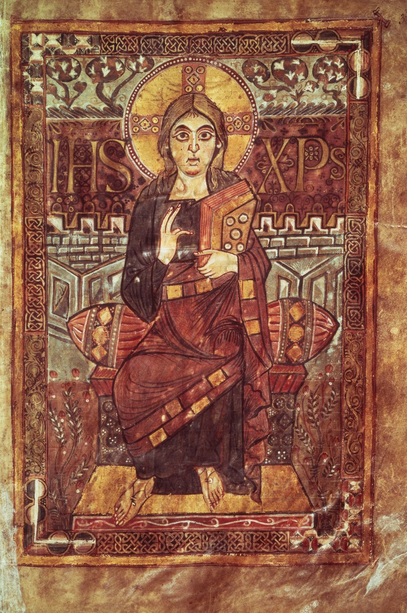 NAL 1203 fol.3 المسيح في الجلالة ، من إنجيل Godescale ، 787-783 م بواسطة مدرسة كارولينجيان