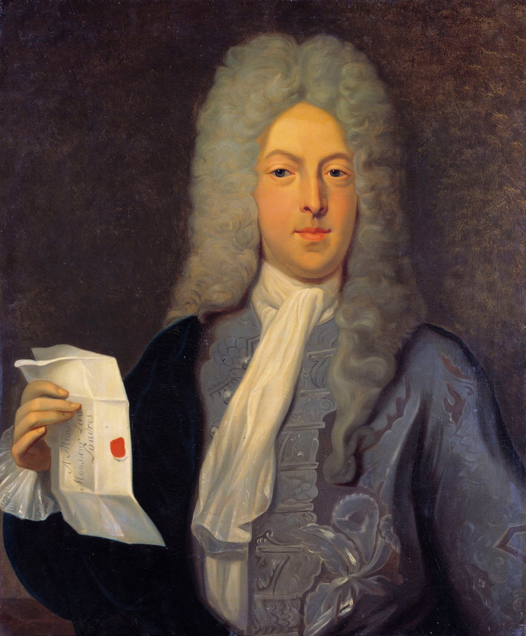 صورة لجون لو (1671 - 1729) المراقب المالي ، الاسكتلندي المالي الذي تسبب في الإفلاس عام 1720 (حدث شارع كوينكامبويكس). رسم كازيمير بالتازار (1811-1875) بواسطة كازيمير دي بالتازار