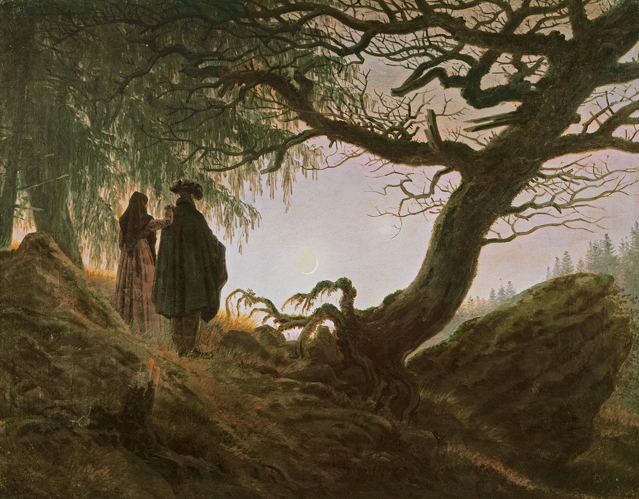 A man and woman contemplating moon by Caspar David Friedrich (1774-1840) بواسطة كاسبار ديفيد فريدريش
