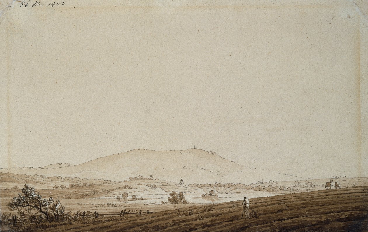 مناظر طبيعية في بوهيميا مع إطلالة على جبل Jeschken ، 1803 (قلم جاف وحبر على ورق) بواسطة كاسبار ديفيد فريدريش