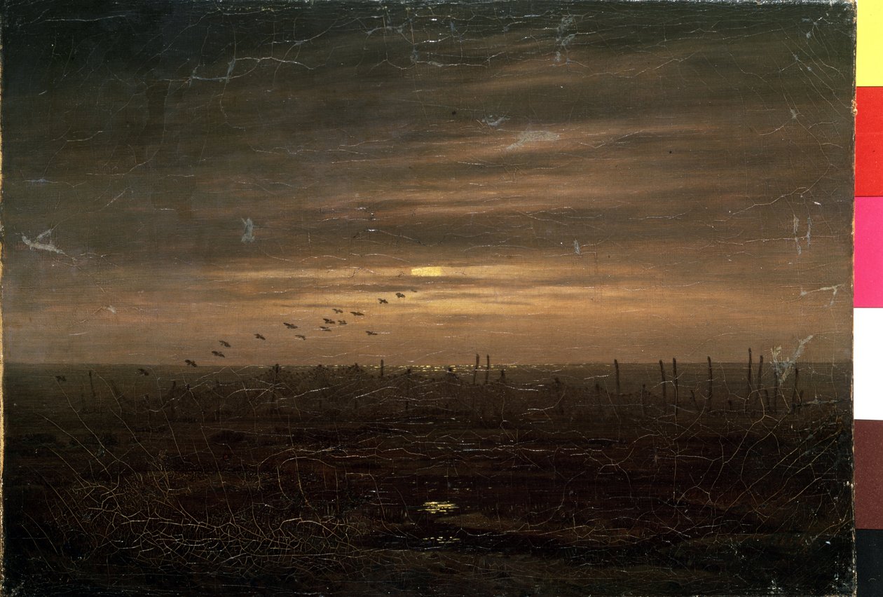 "شباك الصيد" منظر طبيعي عند غروب الشمس. رسم لكاسبار ديفيد فريدريش (1774-1840) متحف هيرميتاج في القرن التاسع عشر في سانت بطرسبرغ بواسطة كاسبار ديفيد فريدريش