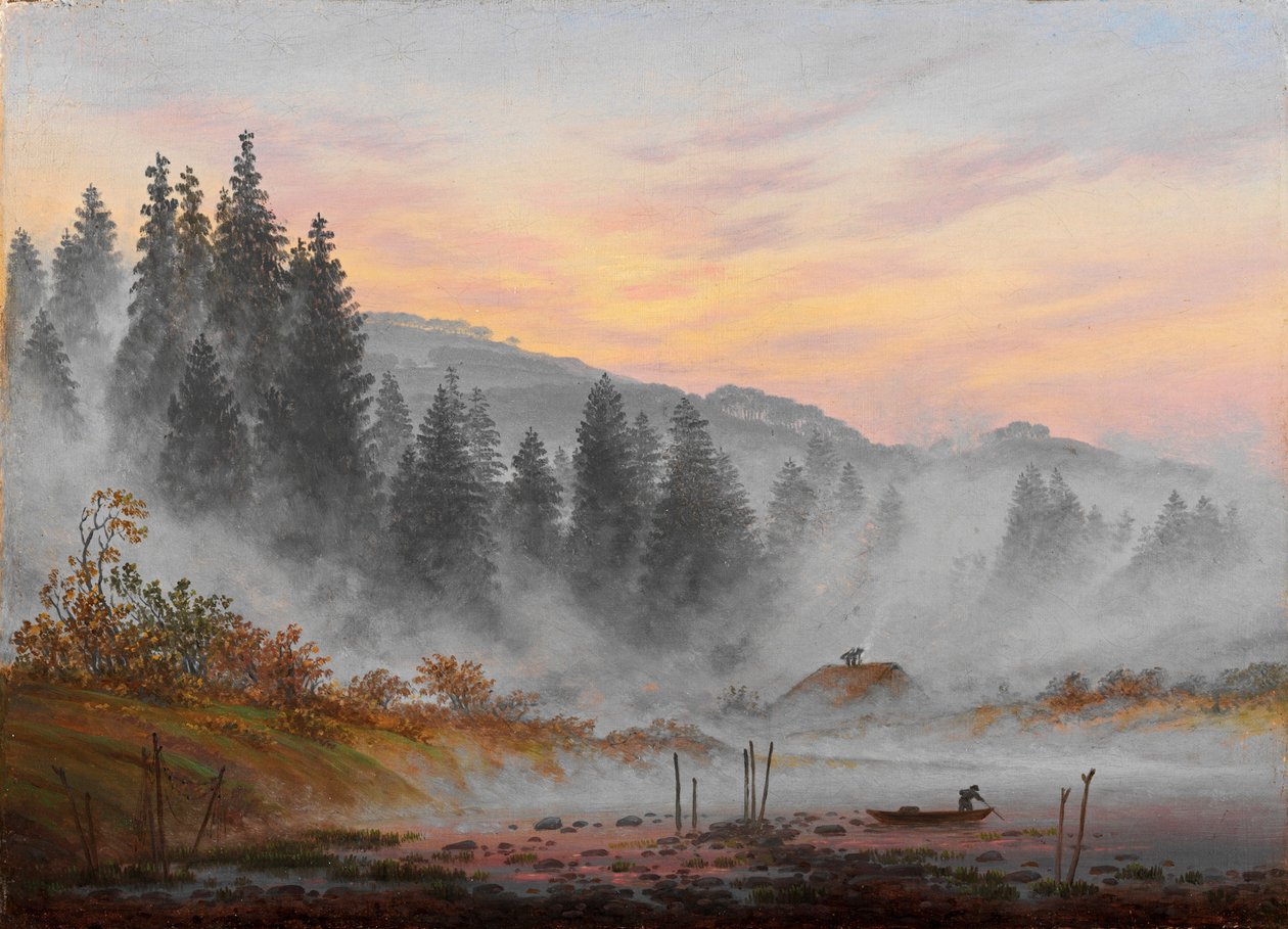 "Moments de la journalee: le matin" (أوقات النهار: الصباح) لوحة رسمها Caspar David Friedrich (1774-1840) 1821-1822 - ألوان زيتية على قماش قاتمة 22x30 سم Niedersaechsisches Landesmuseum ، هانوفر بواسطة كاسبار ديفيد فريدريش