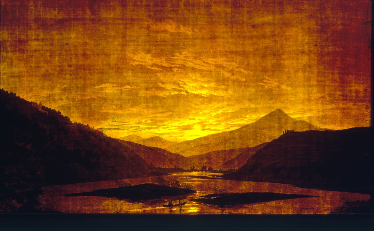 منظر طبيعي لنهر ماونتن في الليل ، 1830-1835 (مرحاض ودرجة حرارة على ورق شفاف) (زوج إلى 242025) بواسطة كاسبار ديفيد فريدريش