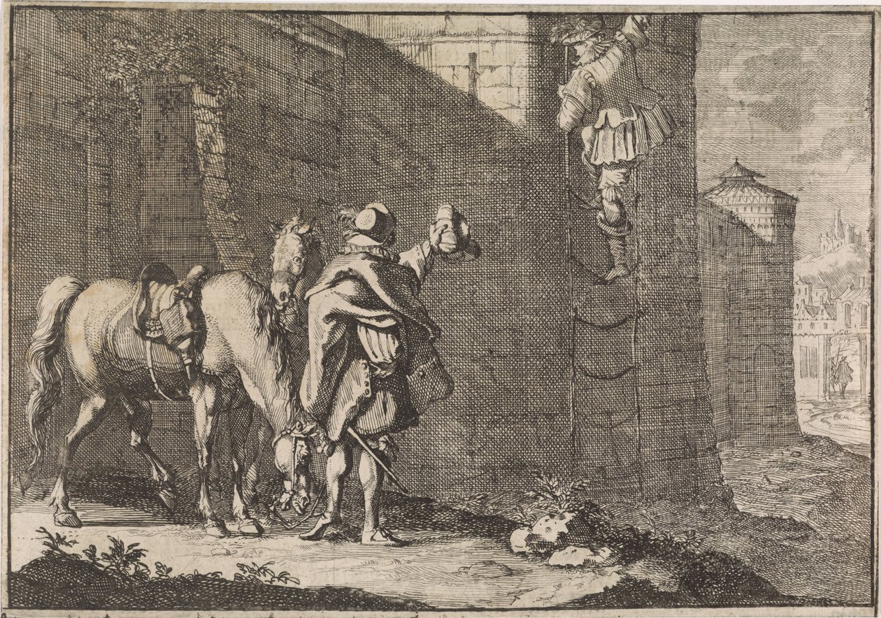 الجنرال هانز جورج فون أرنيم-بويتزنبورغ يهرب من السجن بواسطة لودر حبل ، 1638 بواسطة كاسبار لويكن (منسوب إلى)