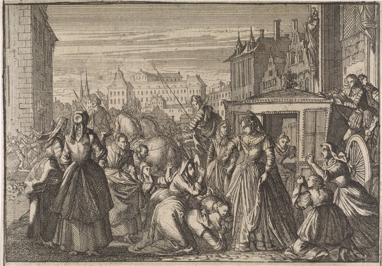 تجثو النساء أمام الملكة آن في باريس ويتوسلنها لخفض الضرائب ، 1645 بواسطة كاسبار لويكن (منسوب إلى)