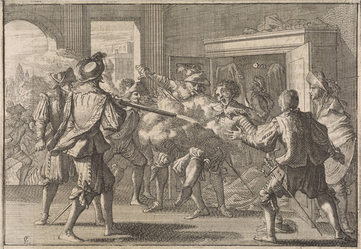 تم اكتشاف ميغيل دي فاسكونسيلوس في خزانة وقتل على يد البرتغاليين الغاضبين ، 1640 بواسطة كاسبار لويكن
