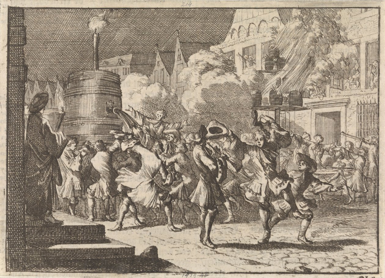 ابتهاج في باريس بالتقرير الكاذب عن وفاة ويليام الثالث في معركة بوين ، 1690 بواسطة كاسبار لويكن