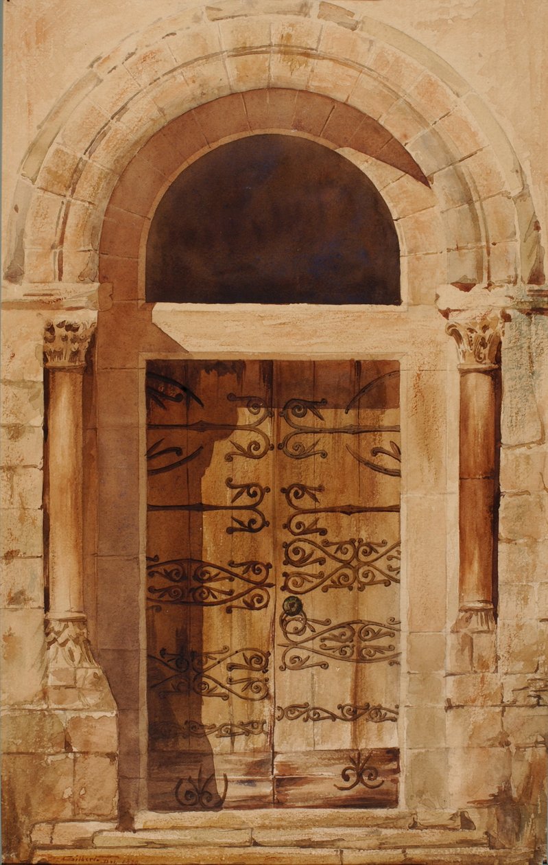 بوابة كنيسة نيرفي سانت سيبولشر نسخة طبق الأصل من رسم بقلم إي فيوليت لو دوك ... ، ١٨٨٠. بواسطة كاس جيلبرت
