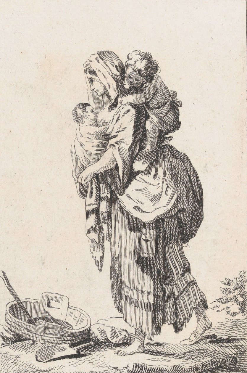 امرأة فلاحية لديها طفلان ، كاليفورنيا. 1758. بواسطة كاثرين فرانسواز بوفارليت
