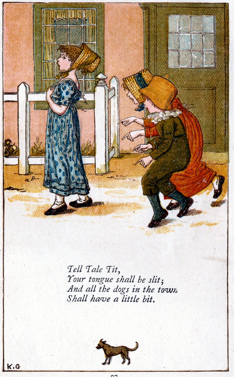 رسم توضيحي لـ "Tell Tale tityour tityour will be slit"، Kate Greenaway 1846-1901 بواسطة كاثرين غريناواي