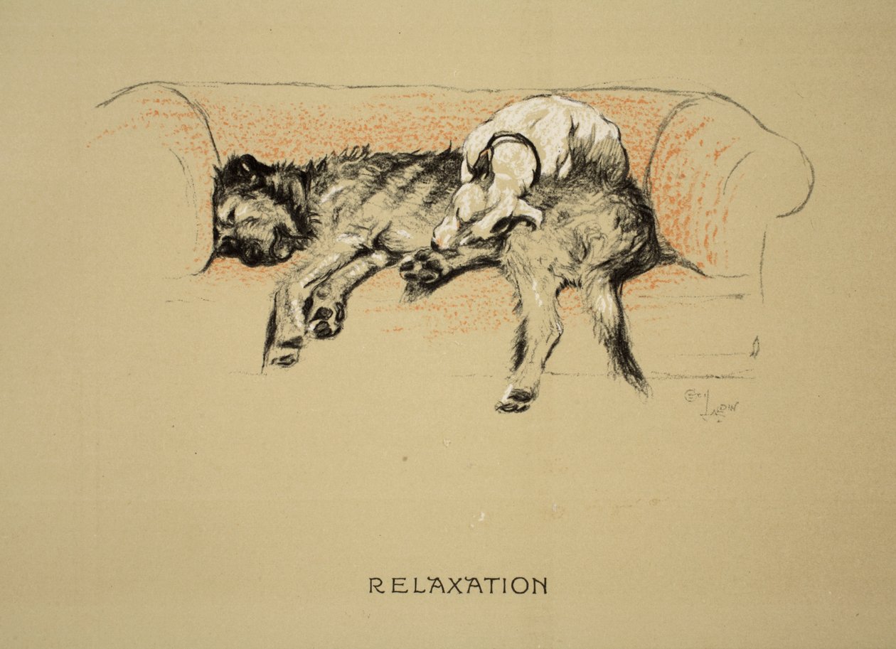 Relaxation ، 1930 ، الإصدار الأول من "Sleeping Partners" ، Aldin ، Cecil Charles Windsor (1870-1935) ، نشرته Eyre and Spottiswoode Limited ، Chalk and Charcoal على ورق بواسطة سيسيل تشارلز وندسور الدين
