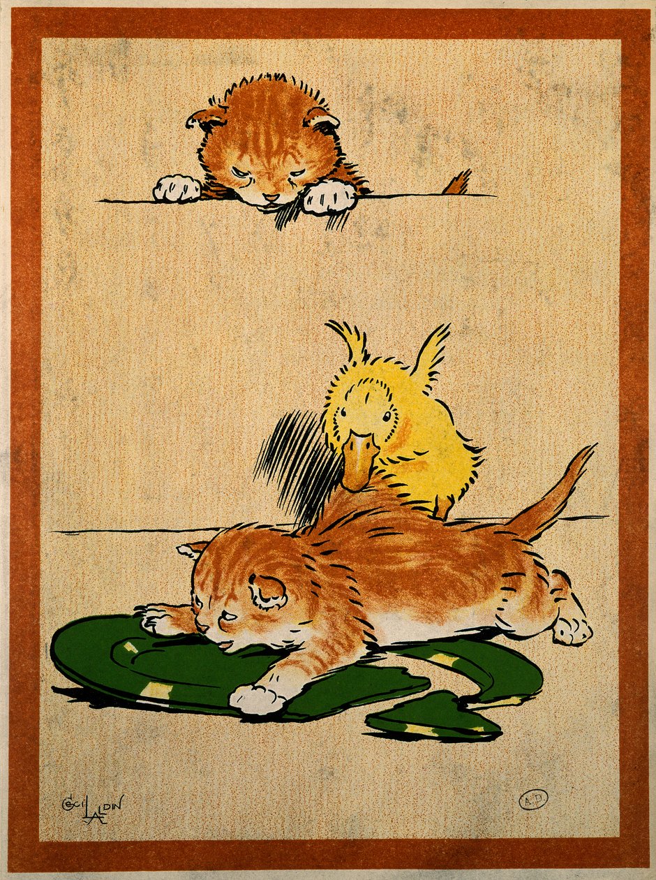 القطط والبط. رسم لسيسيل الدين (1870-1935). باريس ، الفنون الزخرفية بواسطة سيسيل تشارلز وندسور الدين