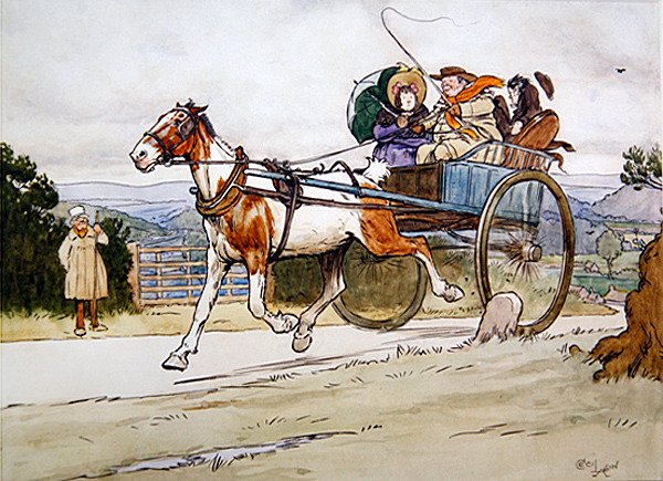 "لقد قمت بقيادة Piebald القديمة" ، رسم توضيحي لـ The Pickwick Papers بواسطة Charles Dickens بواسطة سيسيل تشارلز وندسور الدين