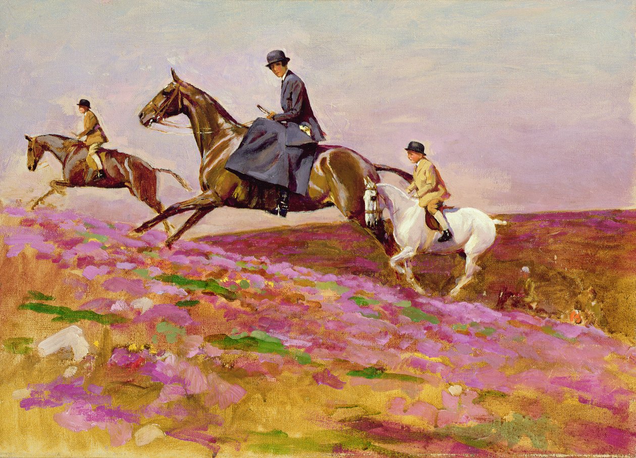Lady Currie with her sons Bill and Hamish Hunting on Exmoor (oil on canvas) بواسطة سيسيل تشارلز وندسور الدين