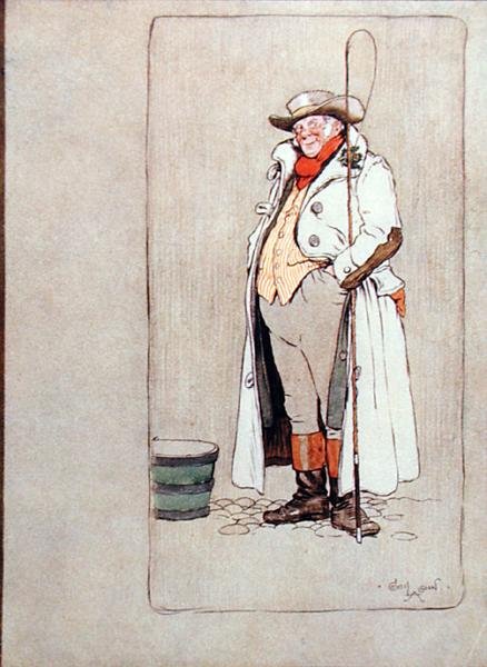 The Stage Coachman ، رسم توضيحي من `` Old Christmas '' بقلم واشنطن إيرفينغ (1783-1859) نشره Hodder and Stoughton بواسطة سيسيل تشارلز وندسور الدين