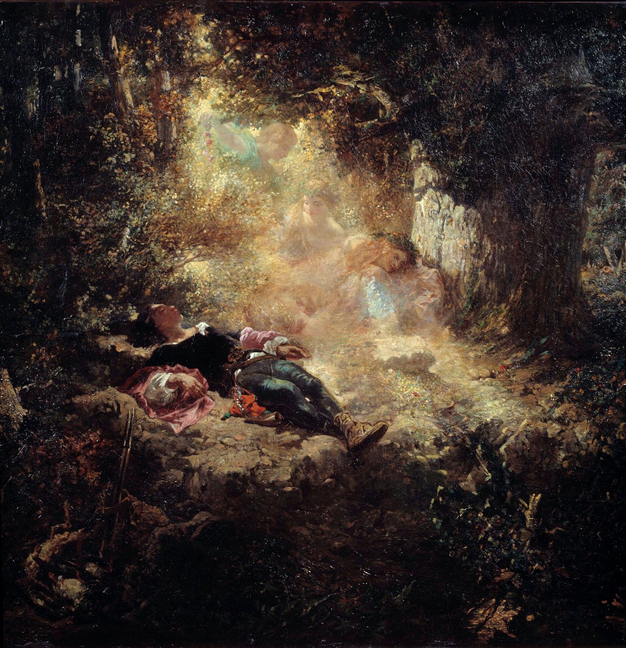 شعاع من أشعة الشمس الشباب نائم في طريق واضح. لوحة سيليستين نانتويل (1813-1873) بواسطة سيليستين فرانسوا نانتويل