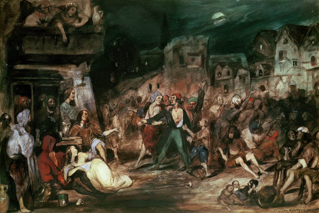 Gringoire في بلاط المعجزات ، توضيح من الفصل السادس من "أحدب نوتردام" بقلم فيكتور هوغو (1802-85) 1835 بواسطة سيليستين فرانسوا نانتويل
