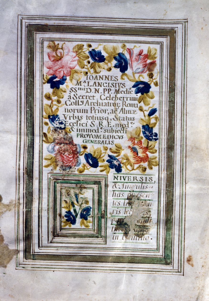 شهادة طبية صادرة عن جيوفاني ماريا لانسيزي (1654-1720) في روما بواسطة المدرسة الايطالية المركزية