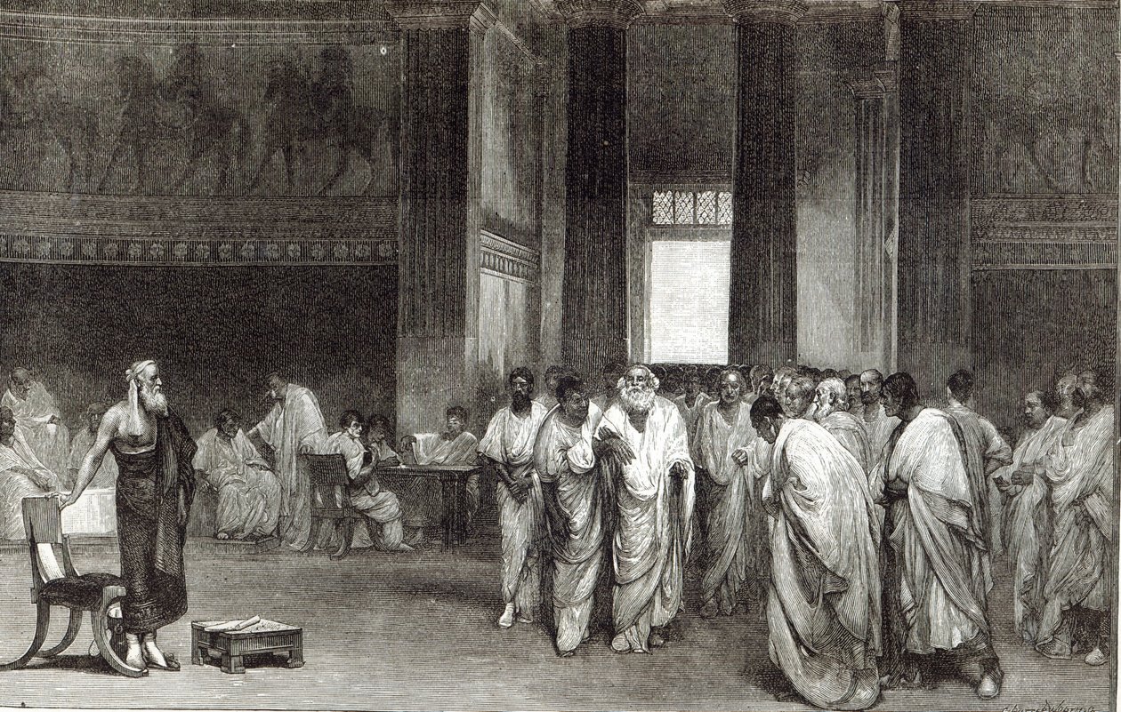 أبيوس كلوديوس يقنع مجلس الشيوخ برفض عرض بيروس للسلام ، من "ساعة الترفيه" ، 1891 بواسطة قيصر مكاري
