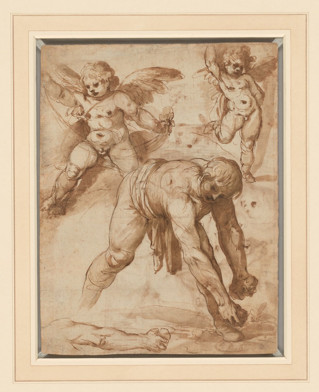 دراسات على شكل منحني ، واثنين من Putti ، وذراع (وجه) ؛ الباقي في الرحلة إلى مصر (الظهر) بواسطة سيزار روسيتي