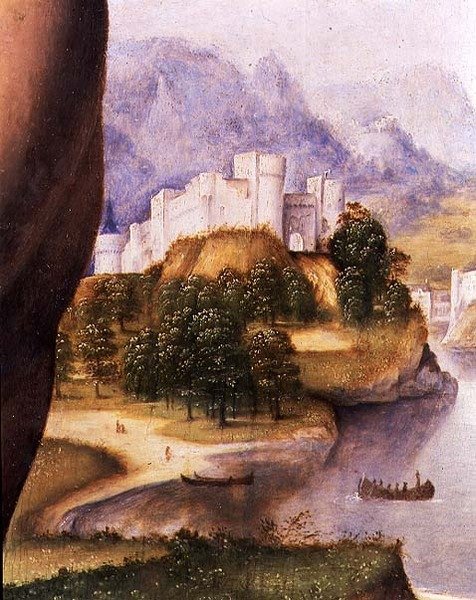 القديس جيروم ، تفاصيل المنظر الطبيعي (زيت على لوح) (تفاصيل 112517) بواسطة سيزار دا سيستو