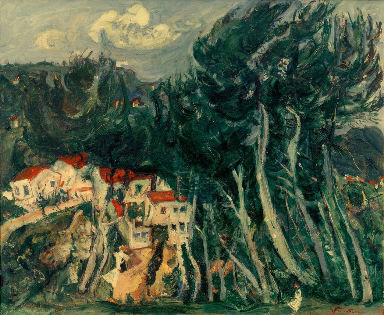 Ch. Soutine ، قرية على اليسار ، أشجار على اليمين بواسطة حاييم سوتين