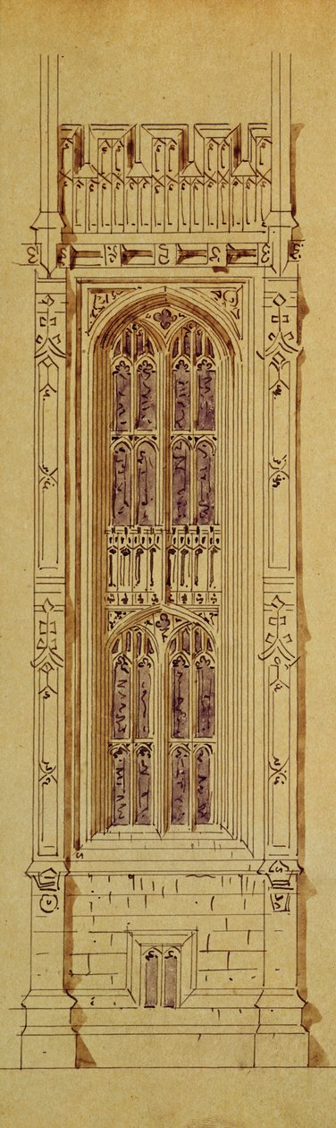 تصميم البرج ، من مجلد رسومات قصر نيوستمنستر الجديد (القلم وغسل الحبر على الورق) بواسطة تشارلز باري
