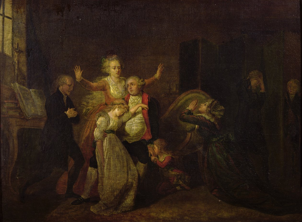 لويس السادس عشر (1754-93) وداع لعائلته في المعبد ، 20 يناير 1793 بواسطة تشارلز بينازك