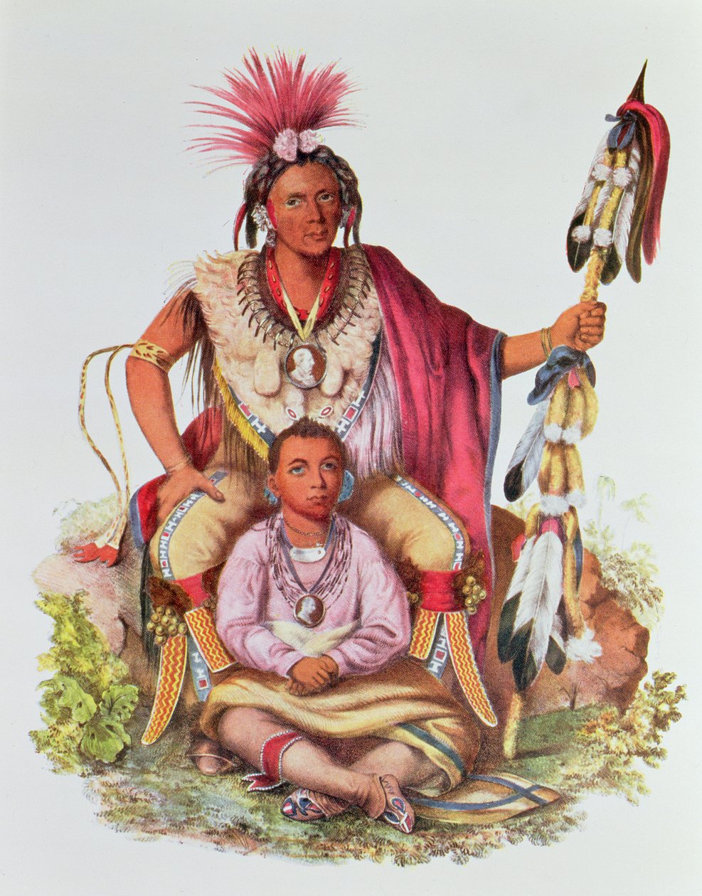 Keokuk أو "Watchful Fox" ، رئيس Sauks and Foxes وابنه ، Musewont أو "Long-haired Fox" ، c.1837 ، التوضيح من "القبائل الهندية لأمريكا الشمالية ، المجلد 2" ، بقلم توماس ل. ماكيني وجام بواسطة تشارلز بيرد كينج