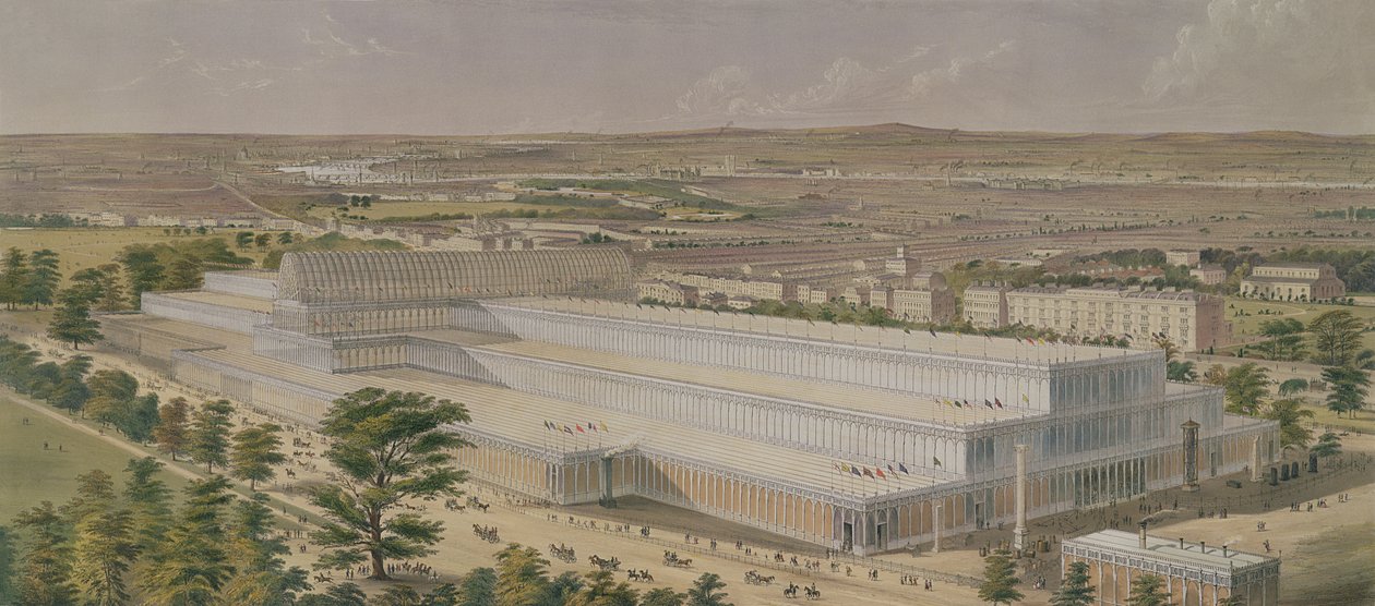 منظر جوي لقصر الصناعة لجميع الأمم ، من حدائق كينسينغتون ، محفورة بالفنان ، الحانة. 1851 بواسطة تشارلز بورتون