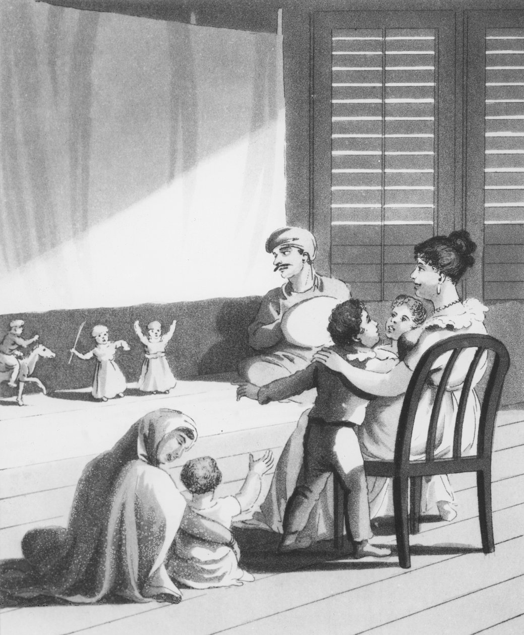 Kaut Pootlies ، أو الدمى ، التي قدمها Native Jugglers لتسلية الأطفال الأوروبيين ، اللوحة 18 من "The European in India" ، 1813 (aquatint) بواسطة Charles d Oyly