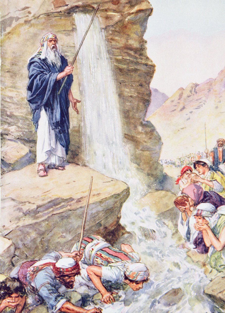 "دعا باسم يهوه ، ضرب الصخرة" ، التوضيح من "عبر الكتاب المقدس" ، الفضيلة للنشر ، 1928 بواسطة تشارلز إدموند بروك
