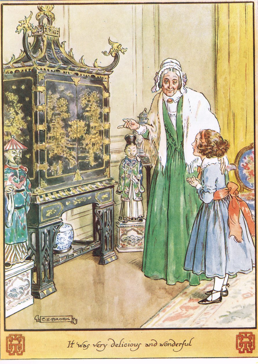 الصندوق الصيني ، رسم توضيحي من "ساعة الوقواق" للسيدة مولزورث ، نشرته ماكميلان في عام 1930 بواسطة تشارلز إدموند بروك