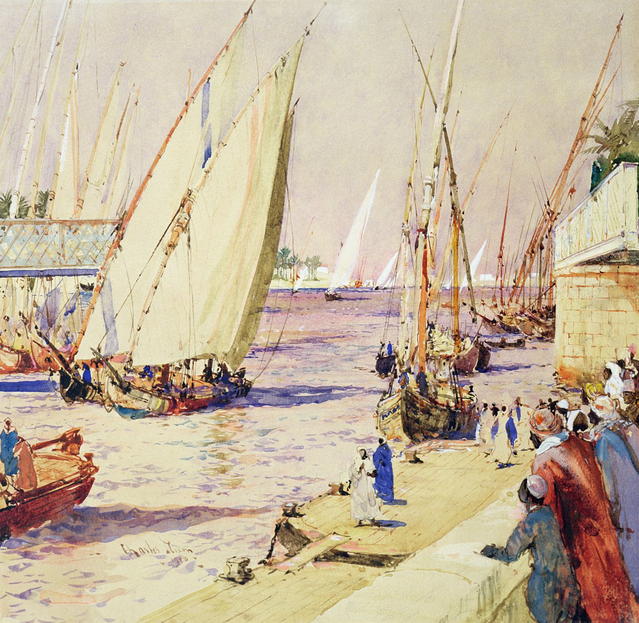 Feluccas على طريق التجارة ، 1910 (قلم وحبر ومرحاض على ورق) بواسطة تشارلز إدوارد ديكسون