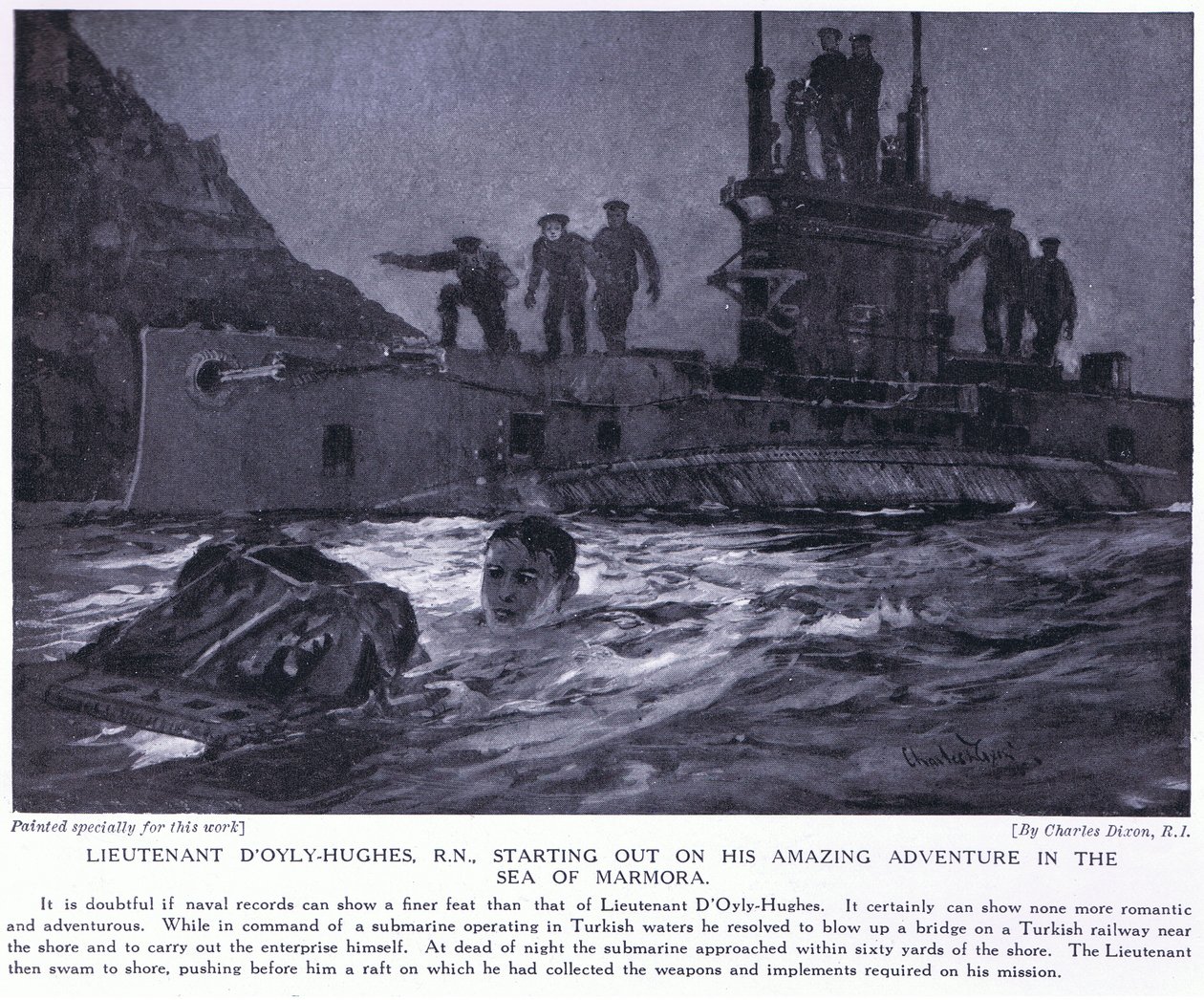 اللفتنانت D&39;Oyly-Hughes RN منح DSO انطلاقًا في مغامرته المذهلة في بحر مرمرة أغسطس 1915 بواسطة تشارلز إدوارد ديكسون