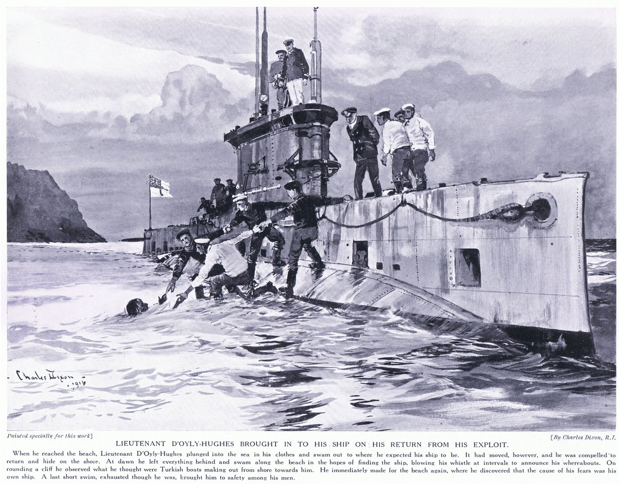 جلب الملازم D&39;Oyly-Hughes RN إلى سفينته عند عودته من استغلاله في أغسطس 1915 بواسطة تشارلز إدوارد ديكسون