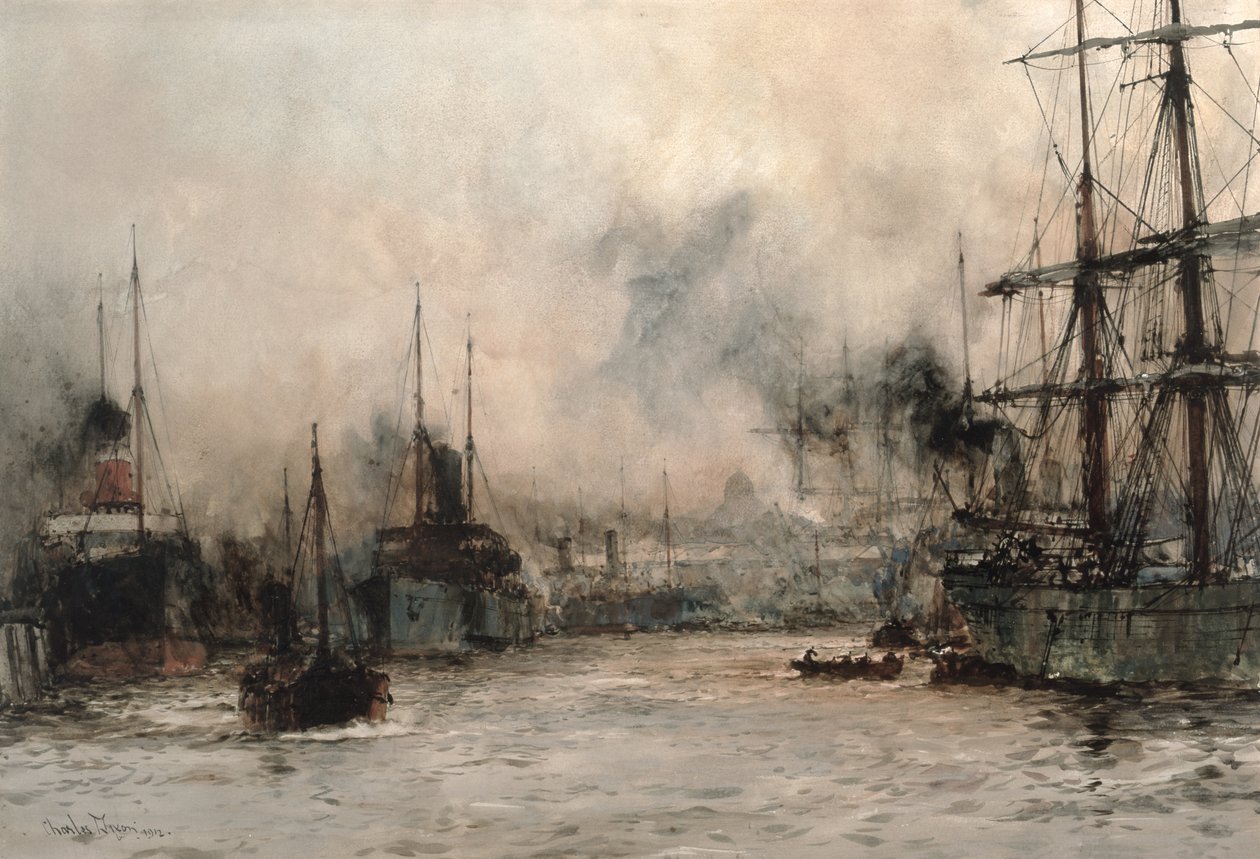 الشحن في المسبح مع سانت بول في الخلفية ، 1912 (مرحاض وجسم على ورق) بواسطة تشارلز إدوارد ديكسون