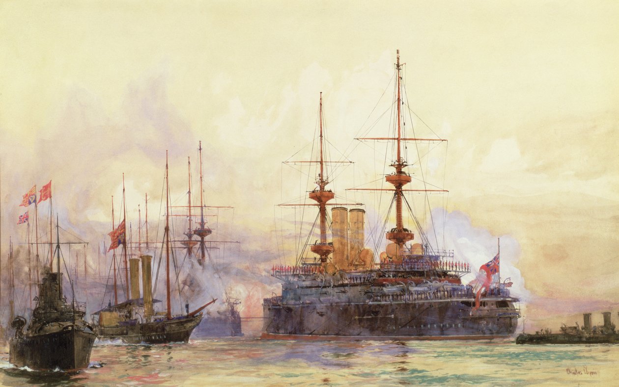الأمير جورج في Spithead. القداس البحري للملكة فيكتوريا بواسطة تشارلز إدوارد ديكسون
