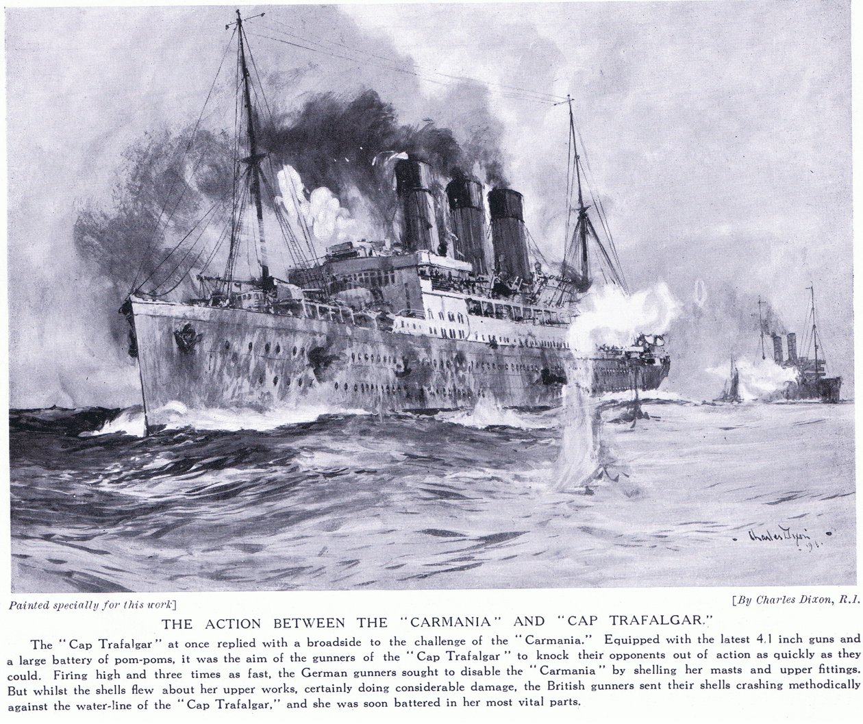العمل بين Carmania و Cap Trafalgar سبتمبر 1914 بواسطة تشارلز إدوارد ديكسون