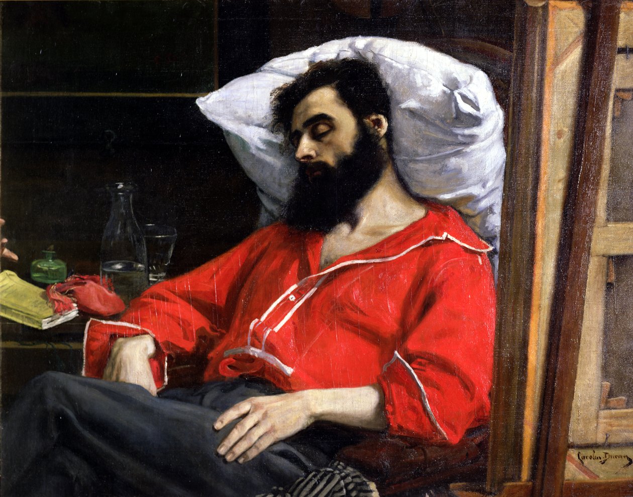 النقش ، أو الرجل الجريح ، التفاصيل التي قطعها الفنان من `` الزيارة إلى النقاهة &39;&39; ، c.1860 بواسطة تشارلز إميل أوغست كارولوس دوران