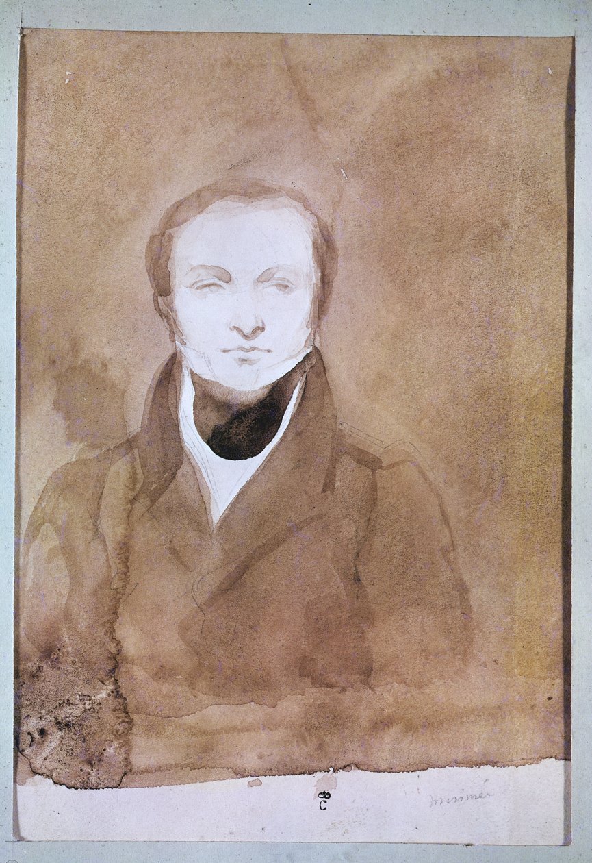 صورة لـ Prosper Merimee (1803-70) (قلم وحبر مع مرحاض على ورق) بواسطة تشارلز إميل كالاند دي شامبارتين