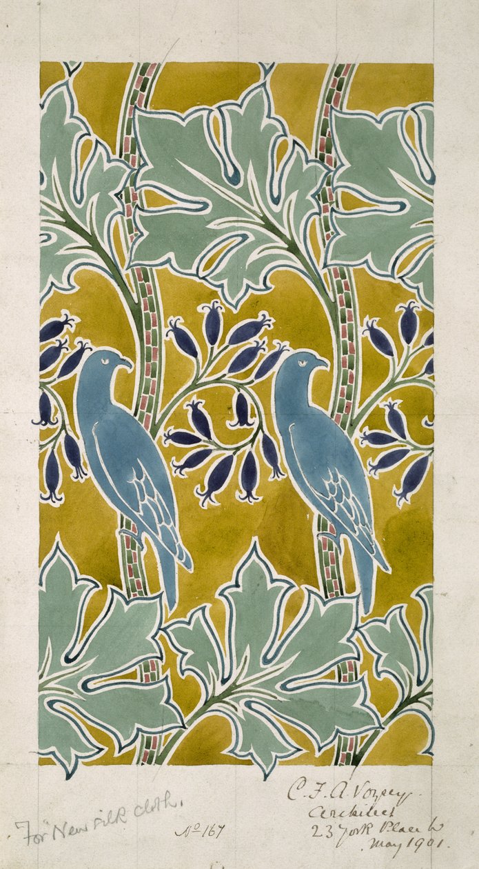 تصميم "قماش حريري جديد" ، مايو 1901 (مرحاض وقلم رصاص على ورق) بواسطة تشارلز فرانسيس أنيسلي فويسي