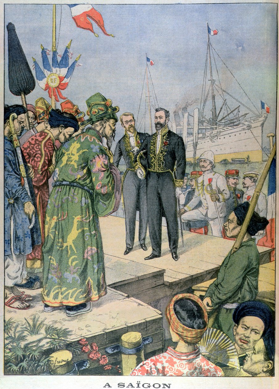 الوصول إلى Saigon of Paul Beau (1857-1927) ، الحاكم العام للهند الصينية 1902-07 ، من "Le Petit Journal" ، نوفمبر 1902 (نقش الألوان) بواسطة تشارلز جورج دوفريسن