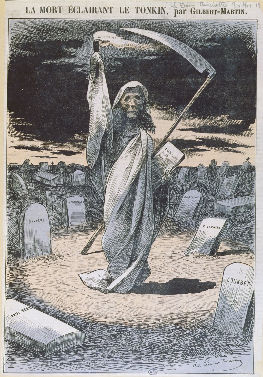 الموت يضيء تونكين ، صورة من مجلة &39;Le Don Quichotte&39; ، 20 نوفمبر 1884 بواسطة تشارلز جيلبرت مارتن