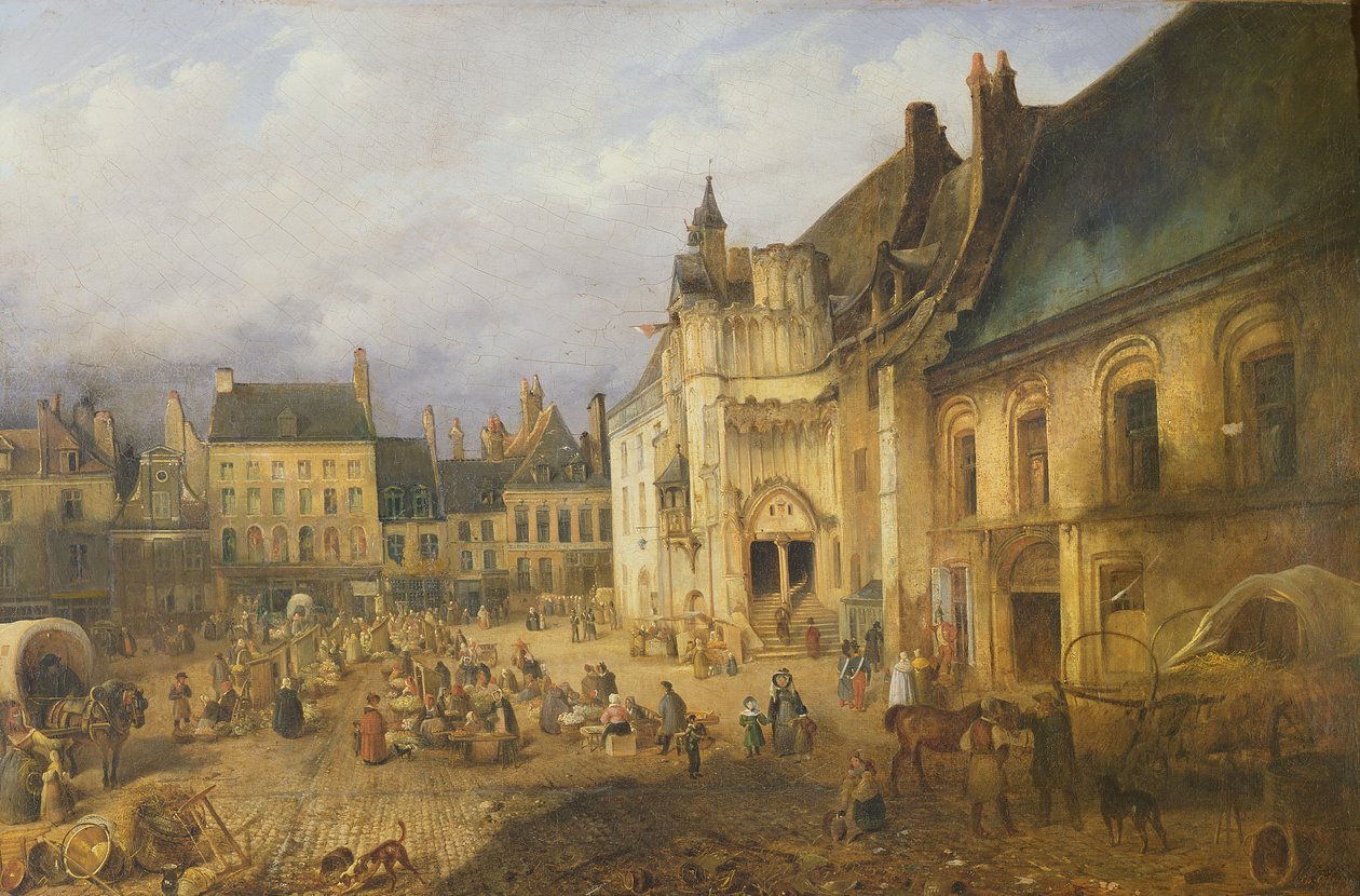 منظر لمكان de l&39;Hôtel de Ville ، سان أومير ، 1832 بواسطة تشارلز جورو