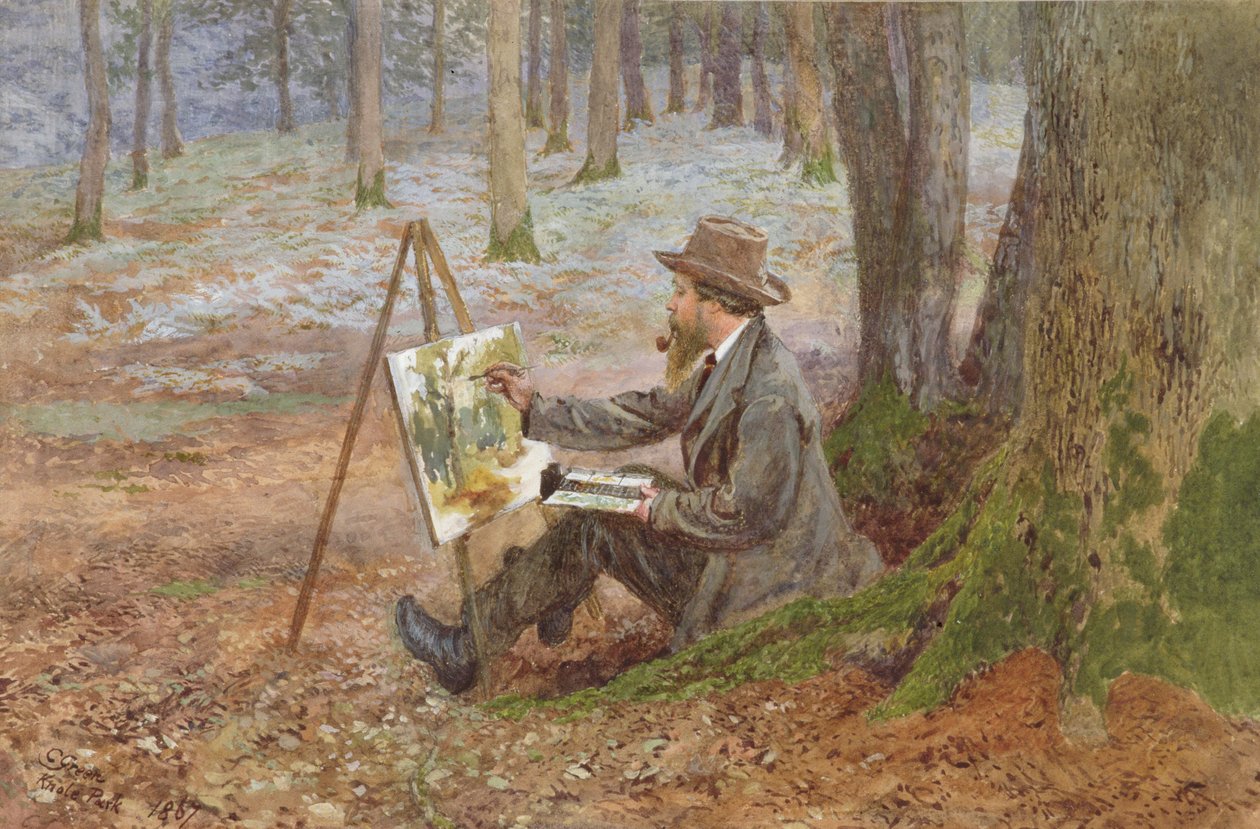 الرسم بالألوان المائية في الغابة في Knole Park ، بالقرب من Sevenoaks ، Kent (مرحاض على ورق) بواسطة تشارلز جرين